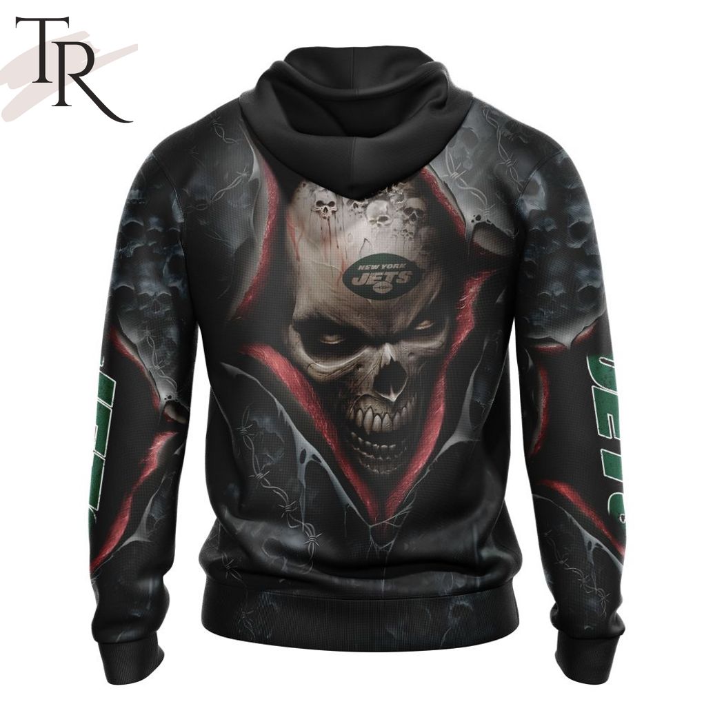 New 2025 NEW] NFL New York Jets Special Horror Skull Art Design Custom Hoodie - Image 3
